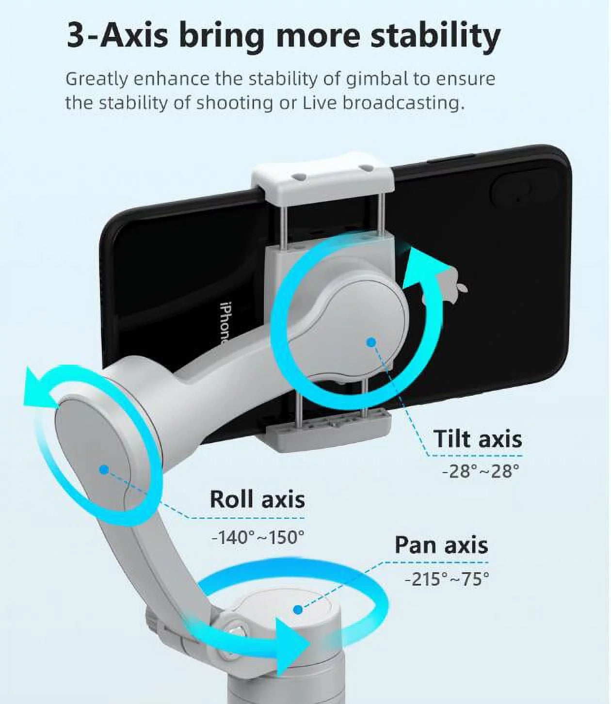 Smartphone Stabilizer, 3-Axis Foldable Pocket Gimbal, Stable Perfect Selfies, Smooth Video