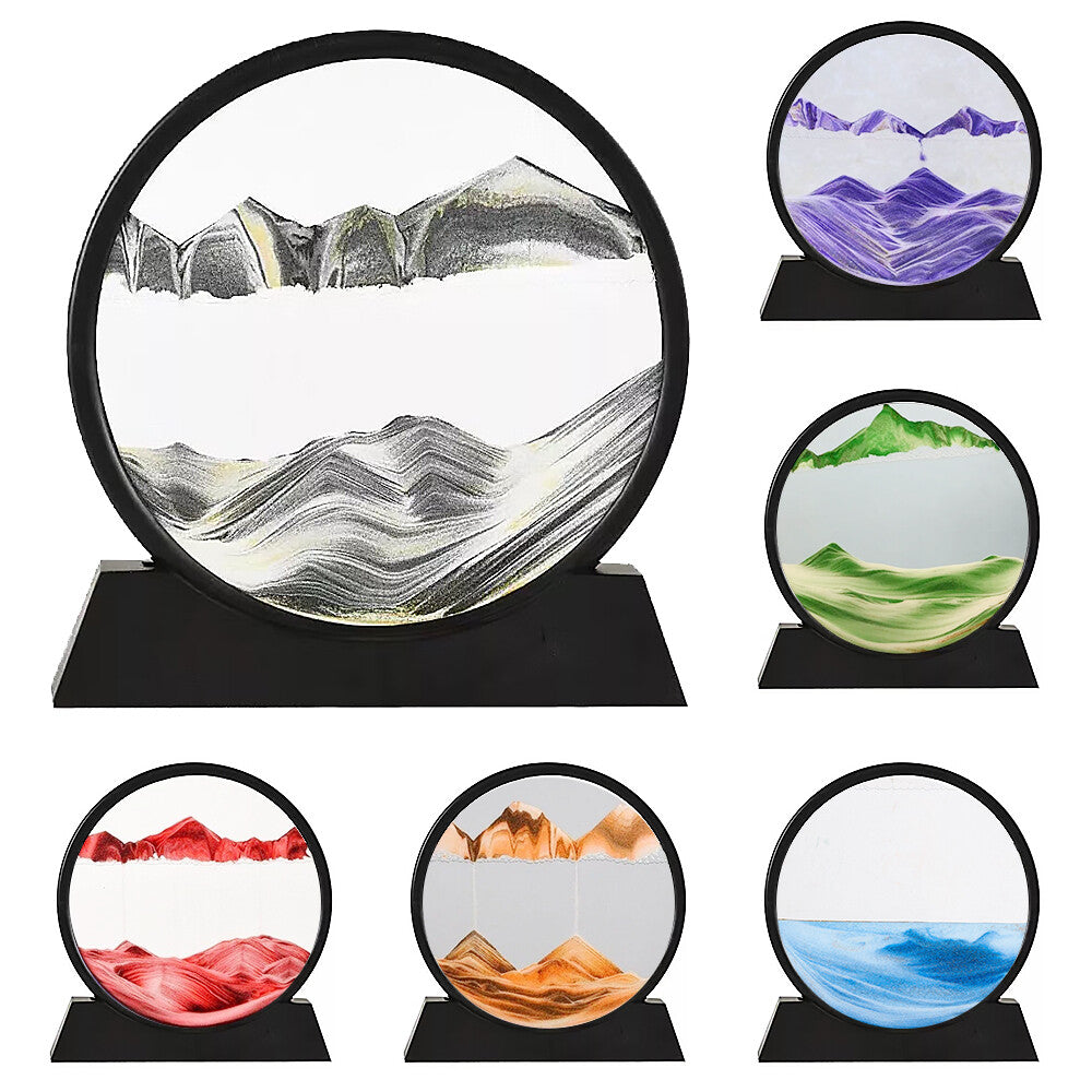 7" 12" Art Painting Deep Sea round Glass Desktop 3D Moving Sand Art Picture