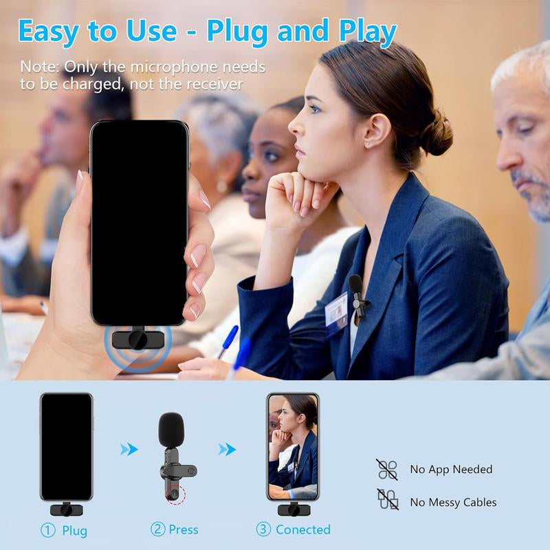 HITOZON Wireless Lavalier Microphone for Iphone/Android Phone,Plug-Play Lapel Mic for Video Recording