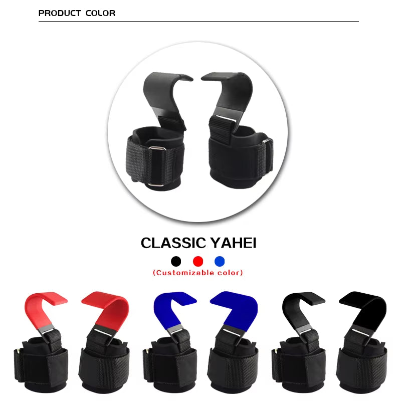 Weight Lifting Hook Grips with Wrist Wraps Hand-Bar