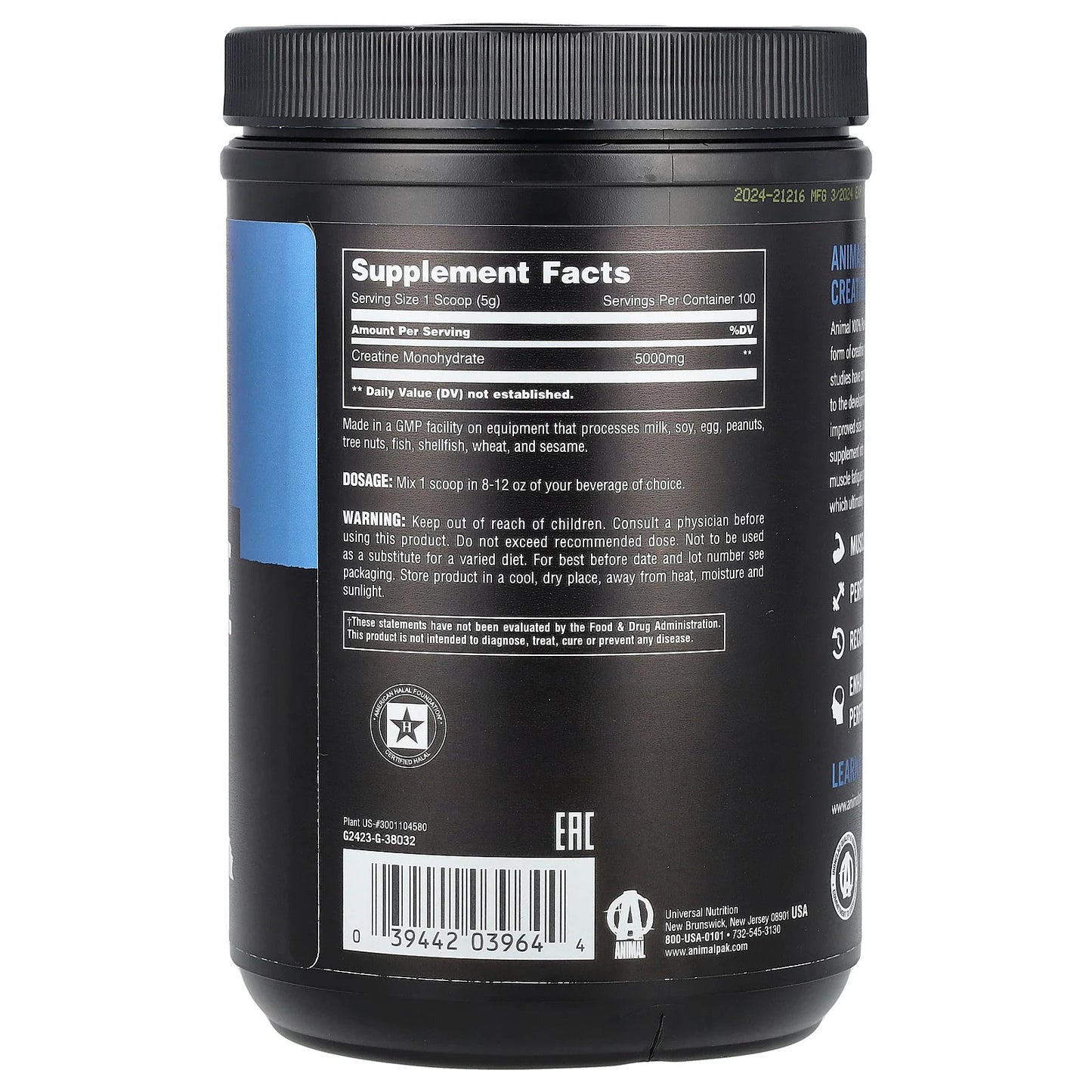 100% Pure Creatine Monohydrate™ Powder, Unflavored, 1.1 Lb (500 G)