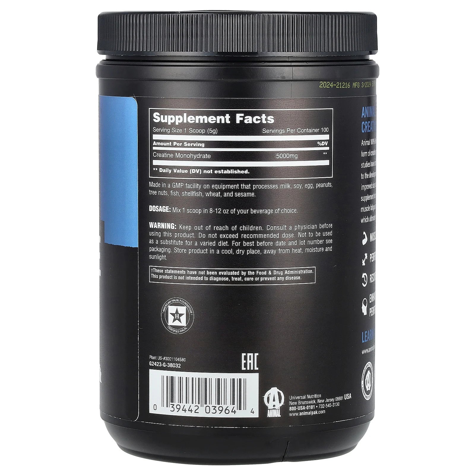 100% Pure Creatine Monohydrate™ Powder, Unflavored, 1.1 Lb (500 G)