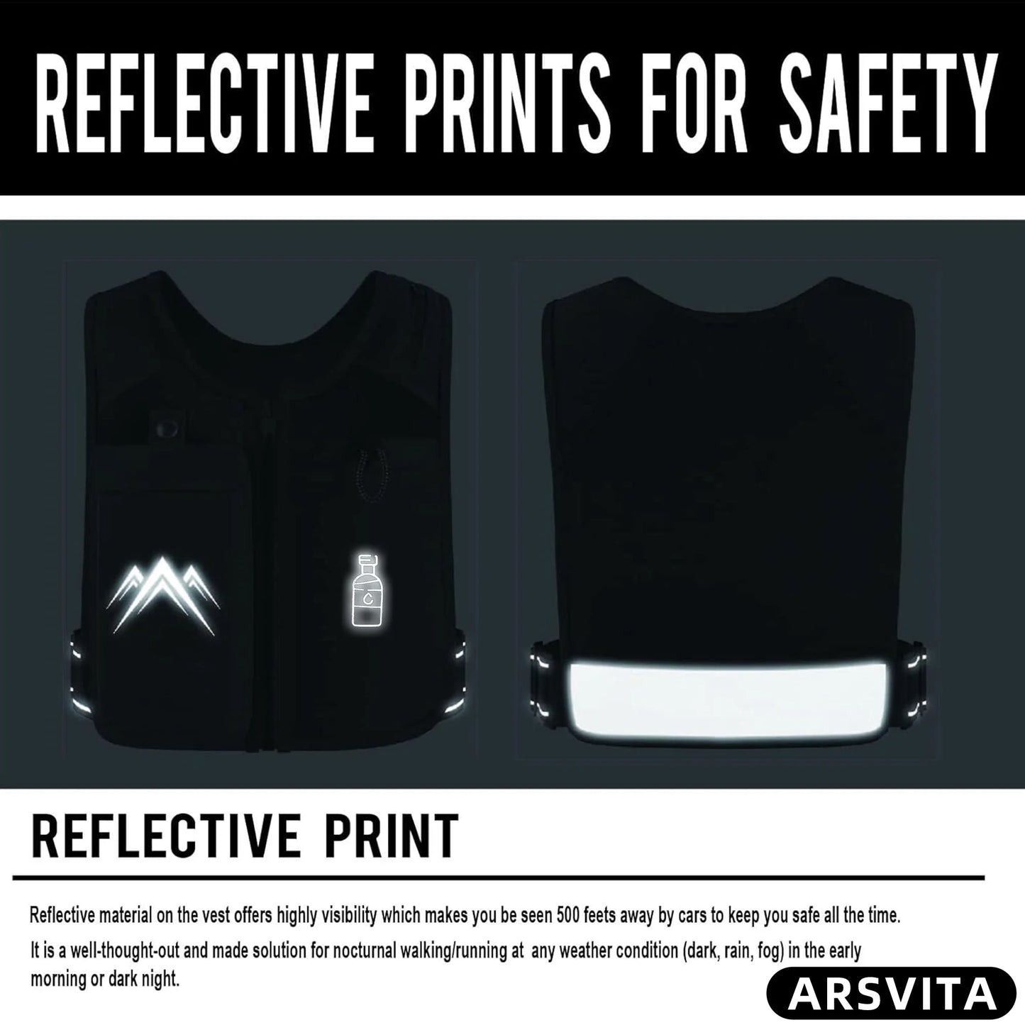 Running Vest, Zip Reflective Running Vests with 500Ml Hydration Bottle