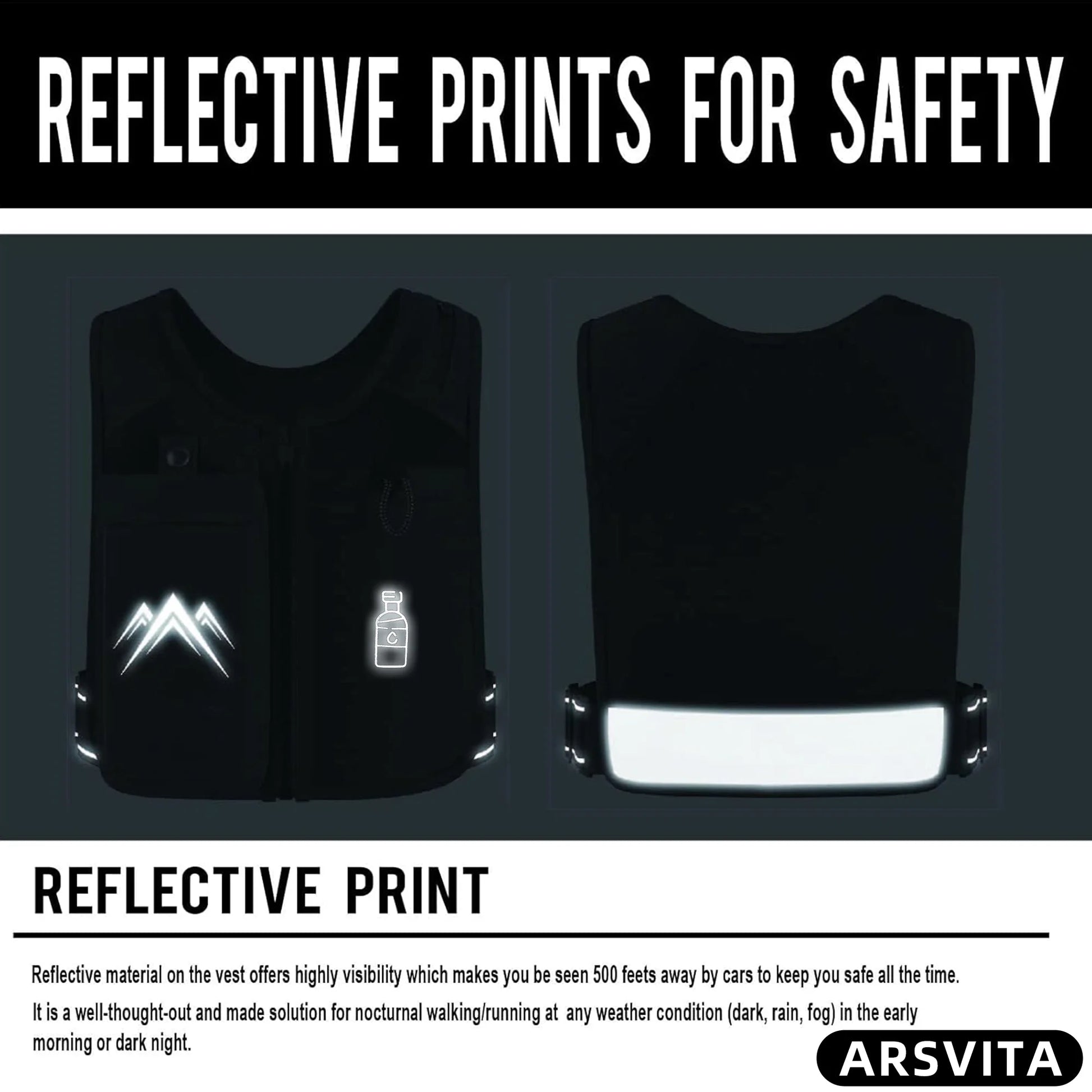 Running Vest, Zip Reflective Running Vests with 500Ml Hydration Bottle