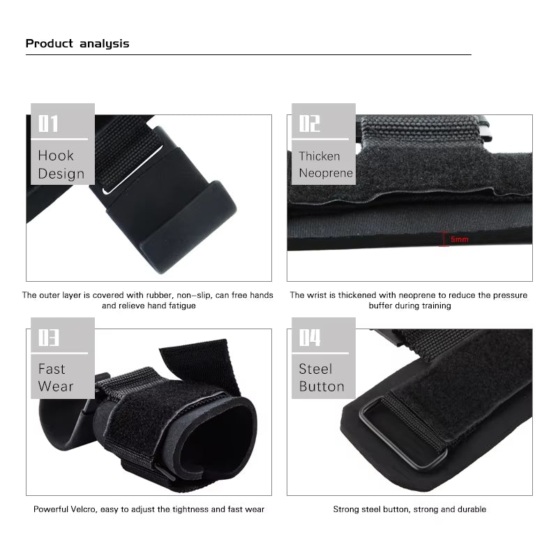 Weight Lifting Hook Grips with Wrist Wraps Hand-Bar 