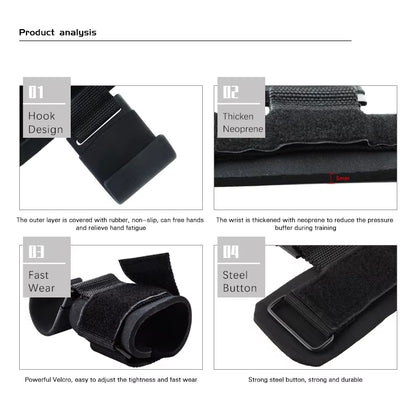 Weight Lifting Hook Grips with Wrist Wraps Hand-Bar 