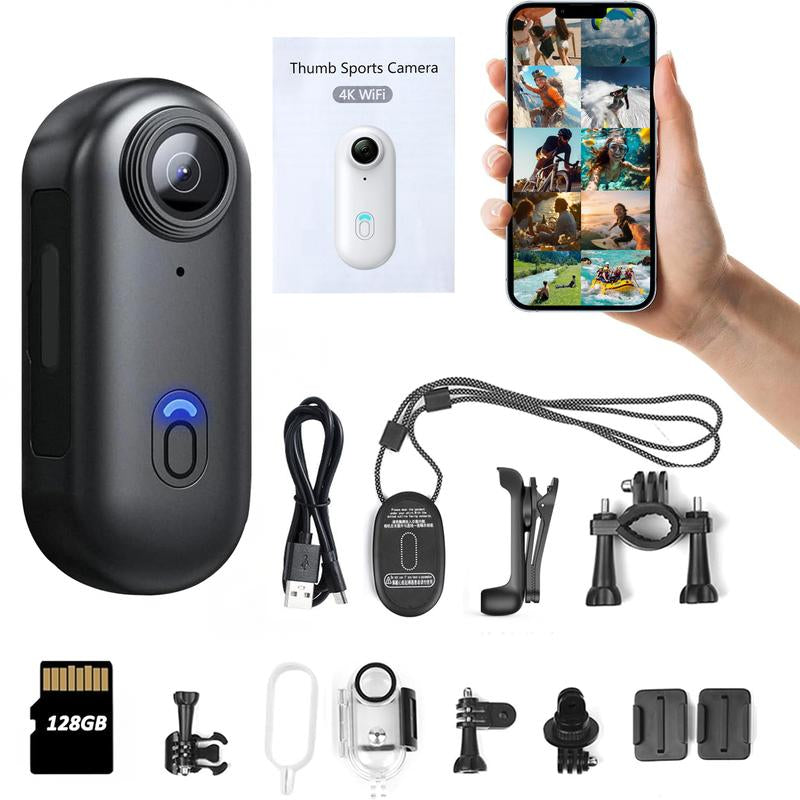 NUISK 4K Mini Action Camera, 128GB Thumb Body Camera, Wearable Video Recorder with IPX7 Waterproof Underwater Camcorder, Helmet Mount, Magnetic Sport DV for Bike Cycling, Pet, Vlogging Movie Metal 4K+128G Black Stick