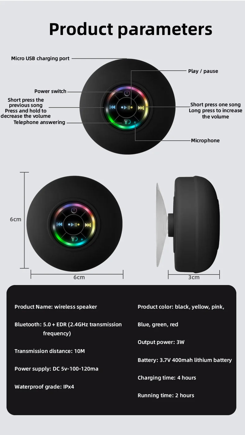 Portable Waterproof Bluetooth Shower Speaker 