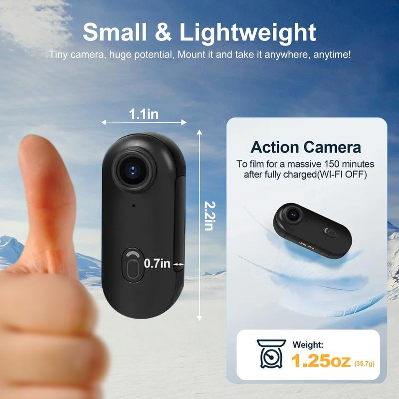 NUISK 4K Mini Action Camera, 128GB Thumb Body Camera, Wearable Video Recorder with IPX7 Waterproof Underwater Camcorder, Helmet Mount, Magnetic Sport DV for Bike Cycling, Pet, Vlogging Movie Metal 4K+128G Black Stick