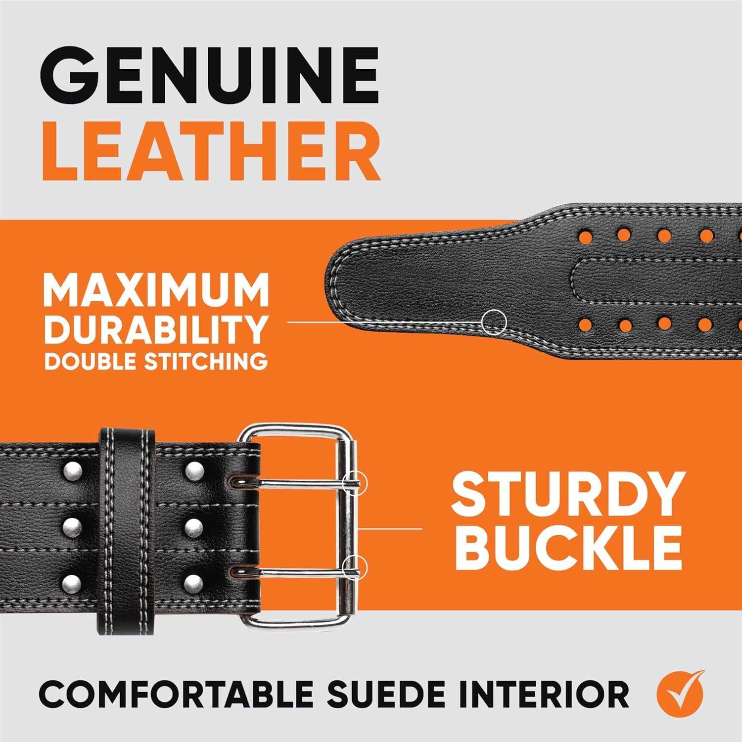 Weight Lifting Belt (5Mm Thick) - Leather Weight Belt for Men & Women - Back Support Squat Belt 