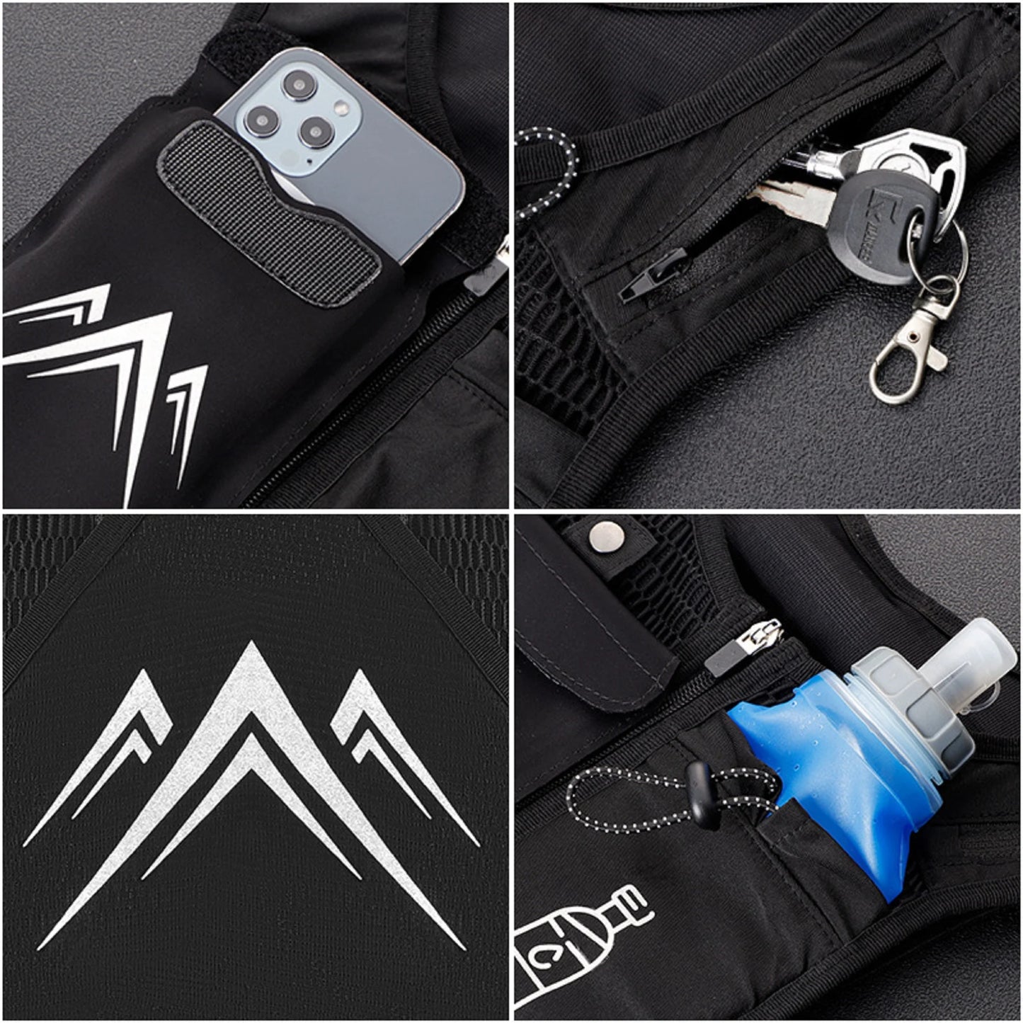 Running Vest, Zip Reflective Running Vests with 500Ml Hydration Bottle