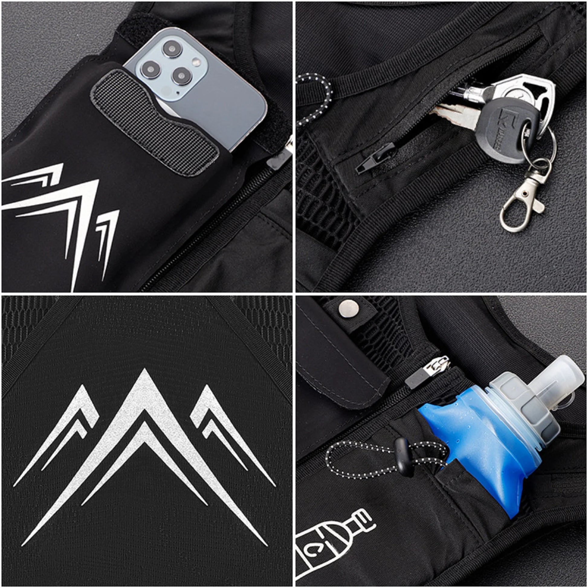 Running Vest, Zip Reflective Running Vests with 500Ml Hydration Bottle