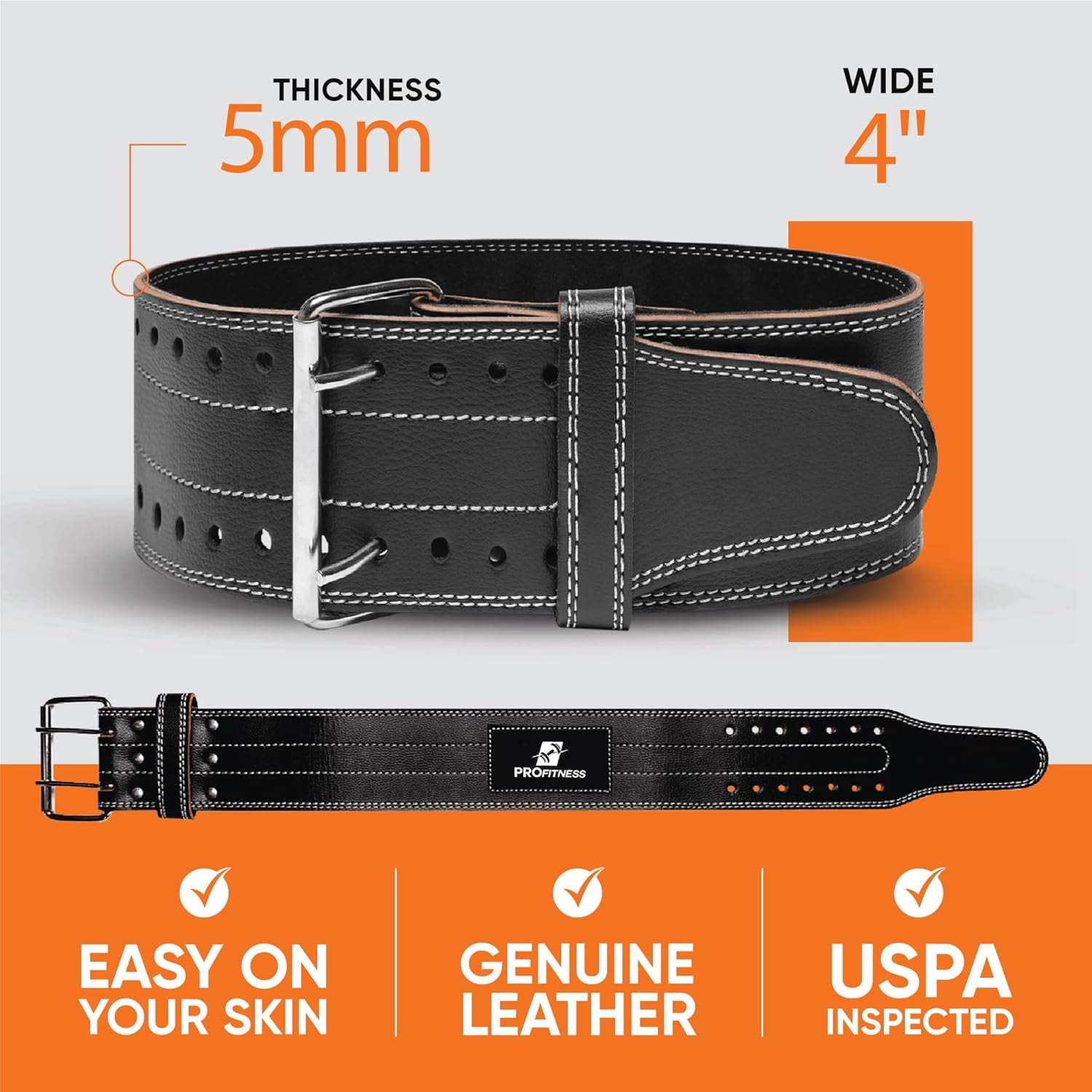 Weight Lifting Belt (5Mm Thick) - Leather Weight Belt for Men & Women - Back Support Squat Belt 