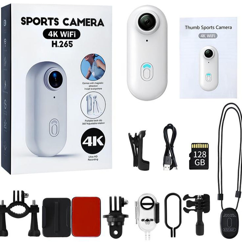 NUISK 4K Mini Action Camera, 128GB Thumb Body Camera, Wearable Video Recorder with IPX7 Waterproof Underwater Camcorder, Helmet Mount, Magnetic Sport DV for Bike Cycling, Pet, Vlogging Movie Metal 4K+128G Black Stick
