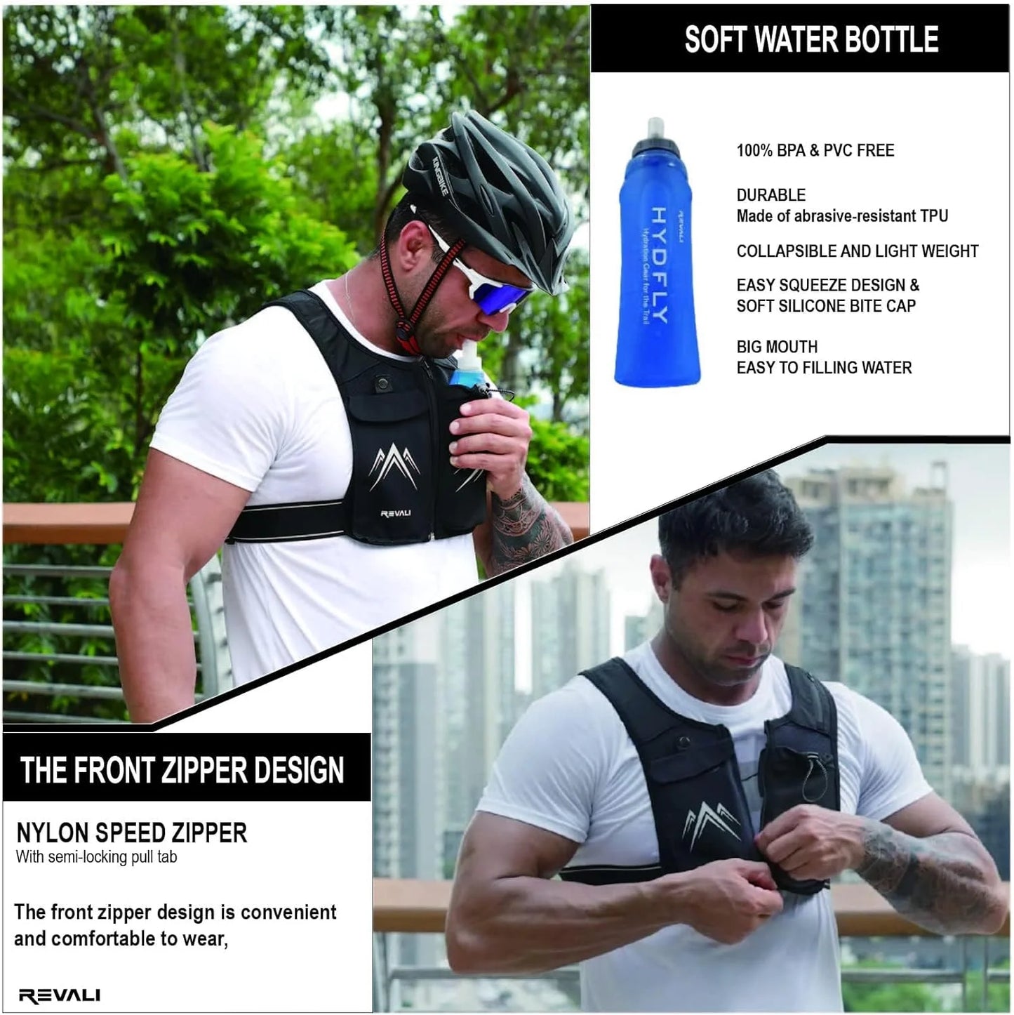 Running Vest, Zip Reflective Running Vests with 500Ml Hydration Bottle