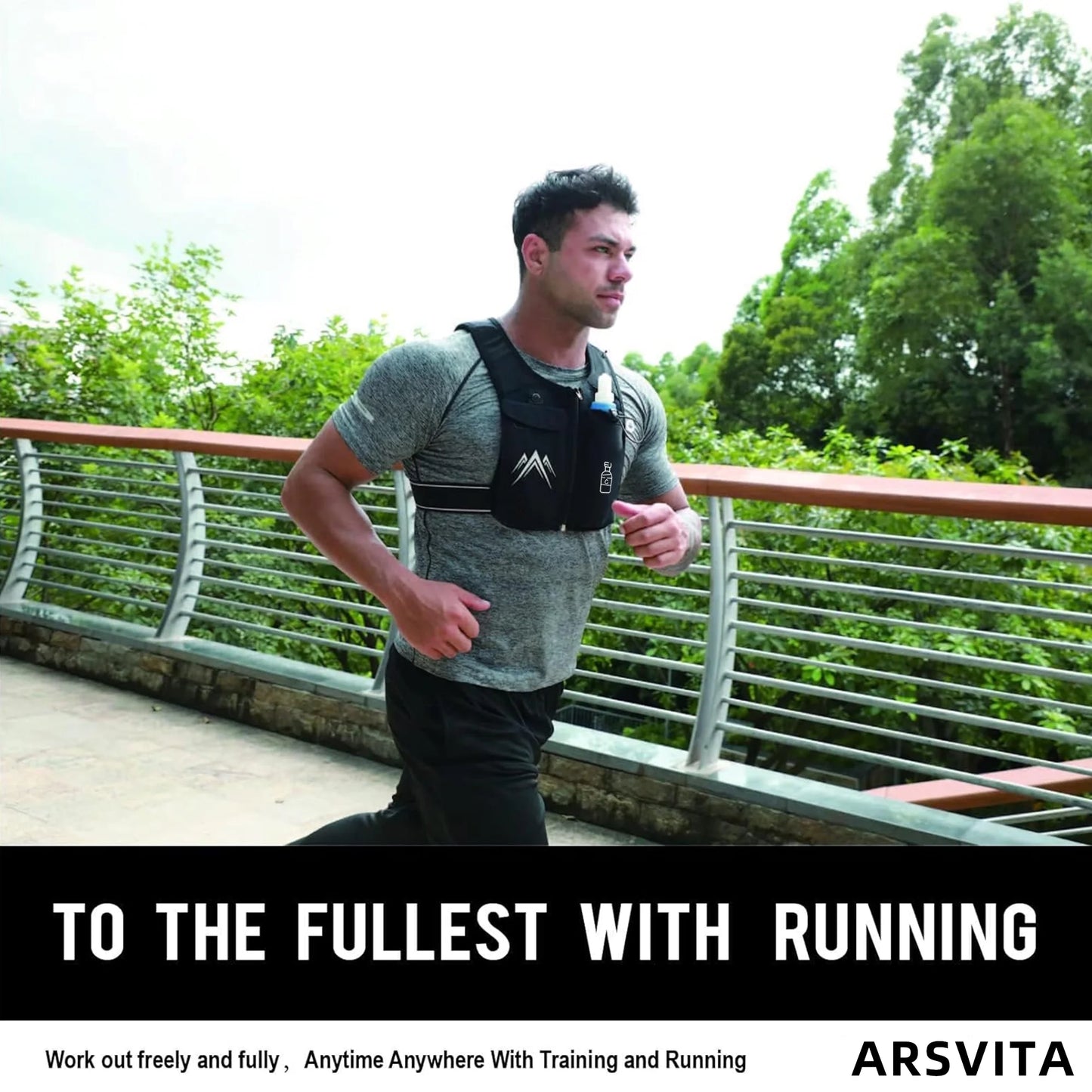 Running Vest, Zip Reflective Running Vests with 500Ml Hydration Bottle
