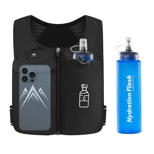 Running Vest, Zip Reflective Running Vests with 500Ml Hydration Bottle