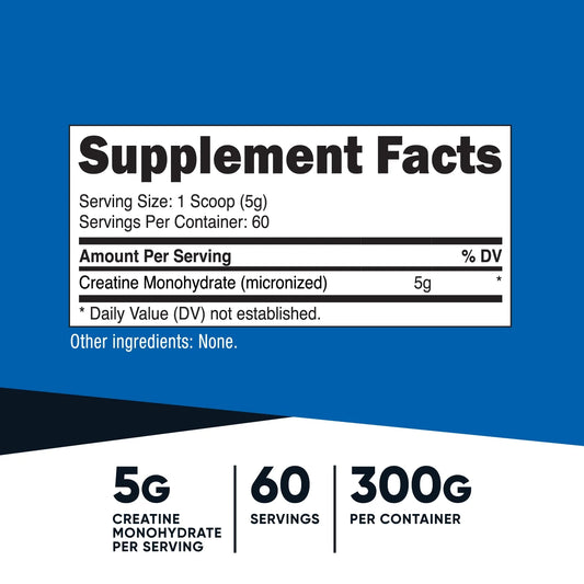Creatine Monohydrate Powder (300 Grams) Unflavored - Micronized Creatine Monohydrate, 5G per Serving